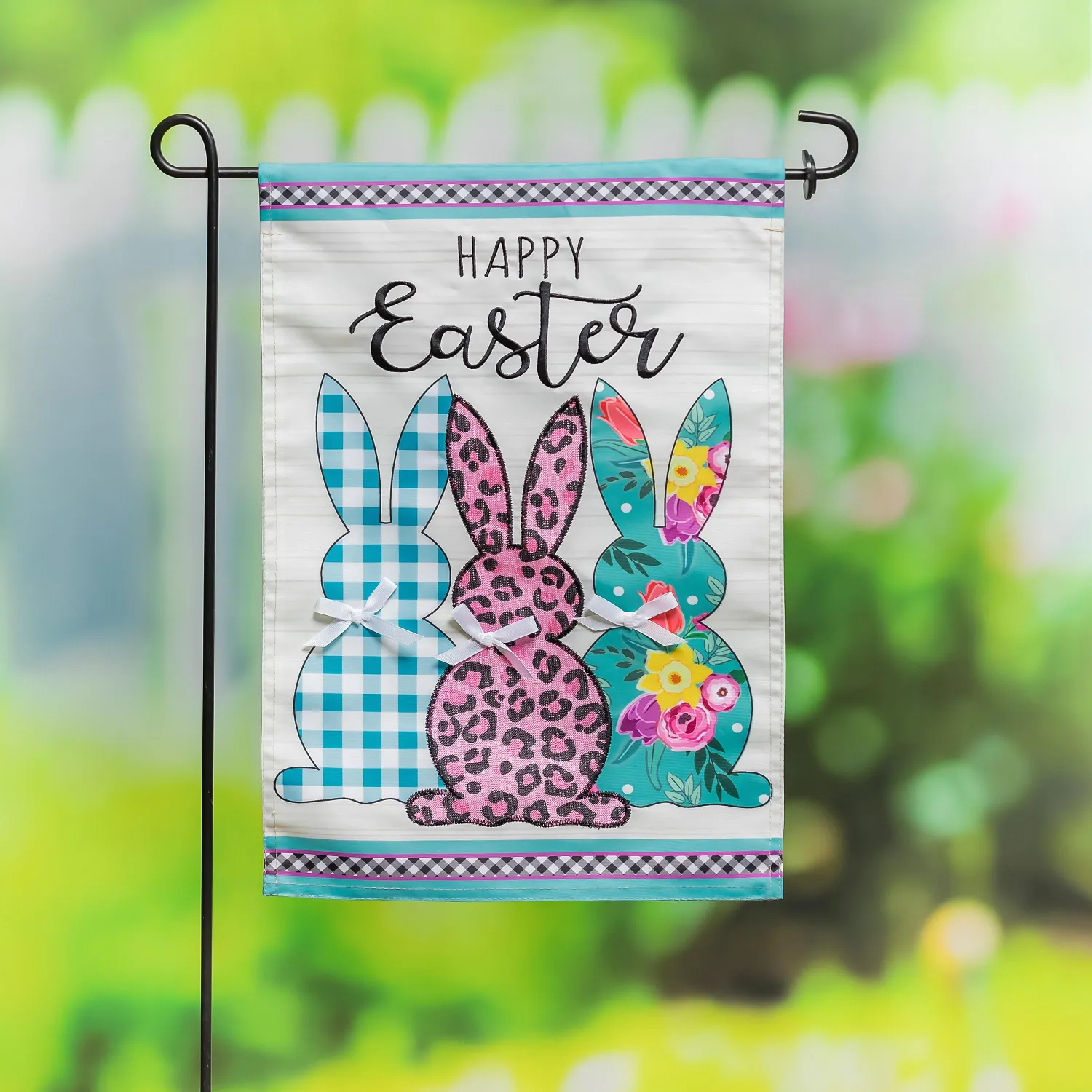 Bright Bunnies Garden Applique Flag