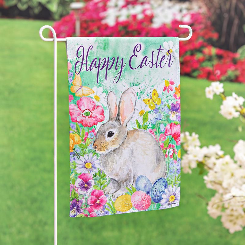 Bunny In The Garden Suede Garden Flag