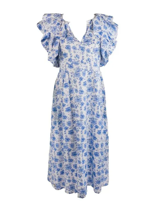 Simply Southern Bluebuds Ruffle Maxi Dress - Small