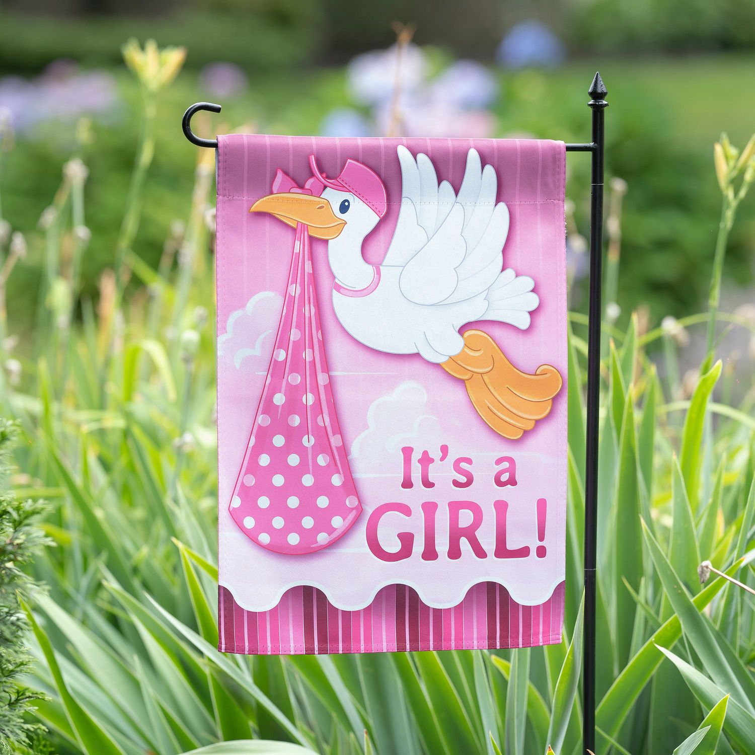 Stork With Special Delivery Garden Flag - Girl