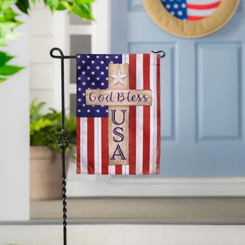 Patriotic Cross Burlap Garden Flag