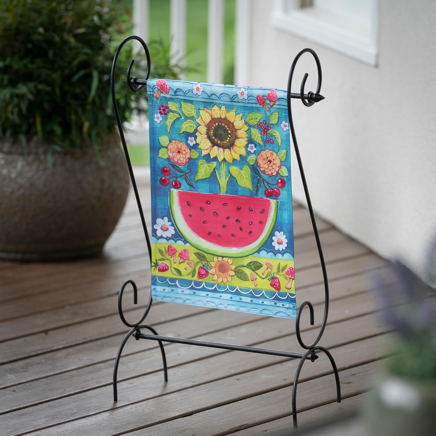 Folk Sunflower Suede Garden Flag