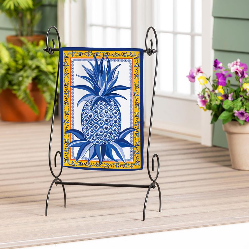 Blue &amp; White Pineapple Applique Garden Flag