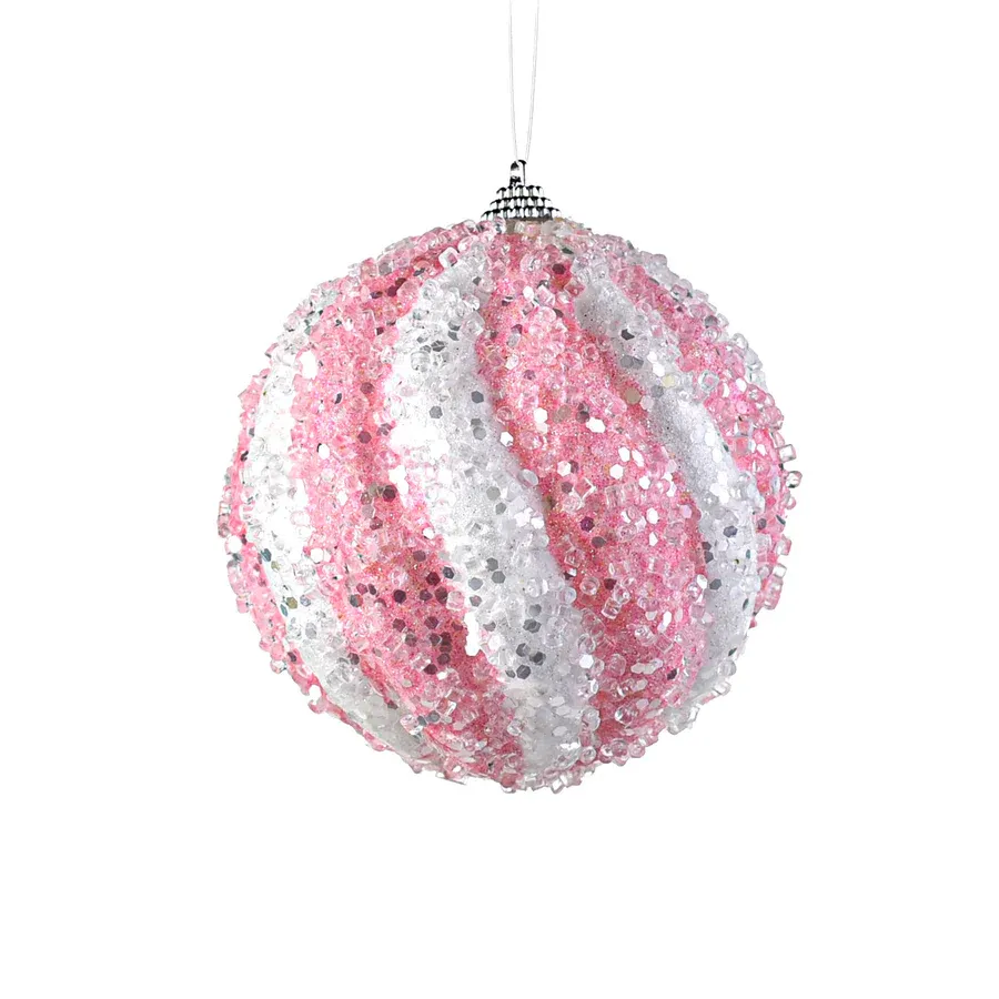 Pink &amp; White Swirl Icy Ball Ornament 4.5&quot;