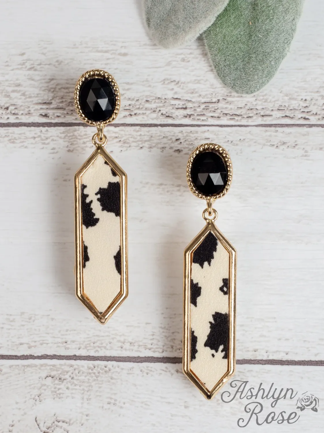 With All The Memories Dangly Earrings With Stone Stud Cream Cow