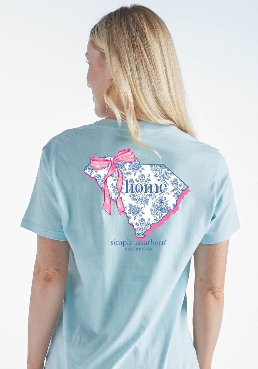 Simply Southern Women&#39;s Floral Bow Home State South Carolina T-Shirt - Ice - XXLarge