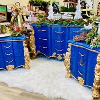 Allusions by Lam Lee Blue &amp; Gold Dresser &amp; 2 Nightstands