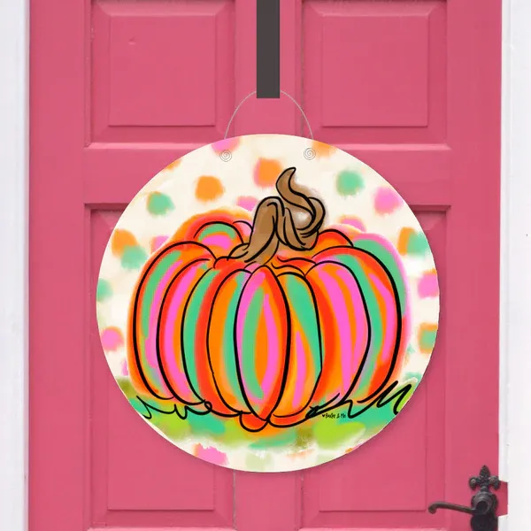Baxter &amp; Me Rainbow Patch Pumpkin Door Hanger