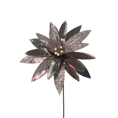 25&quot; Merriment Metallic Pearl Center Poinsettia Spray - Pewter