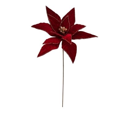 26" Deep Red Royal Velvet Gold Edge Poinsettia Stem