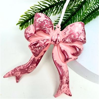 4.25&quot; Hanging Bow Ornament - Pink
