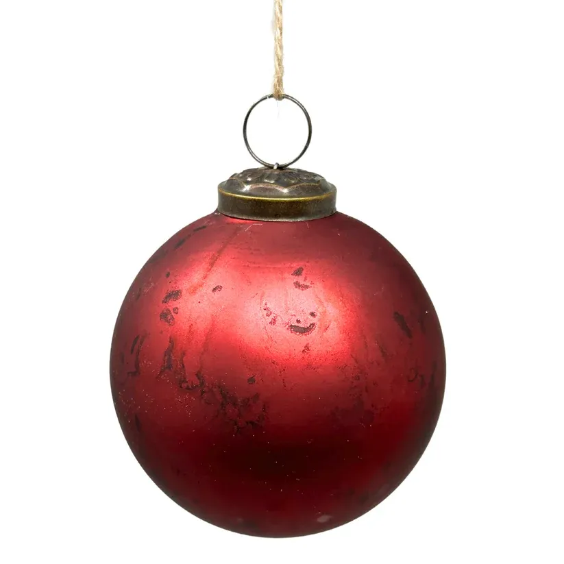 4&quot; Matt Marble Glass Ball Ornament - Burgundy