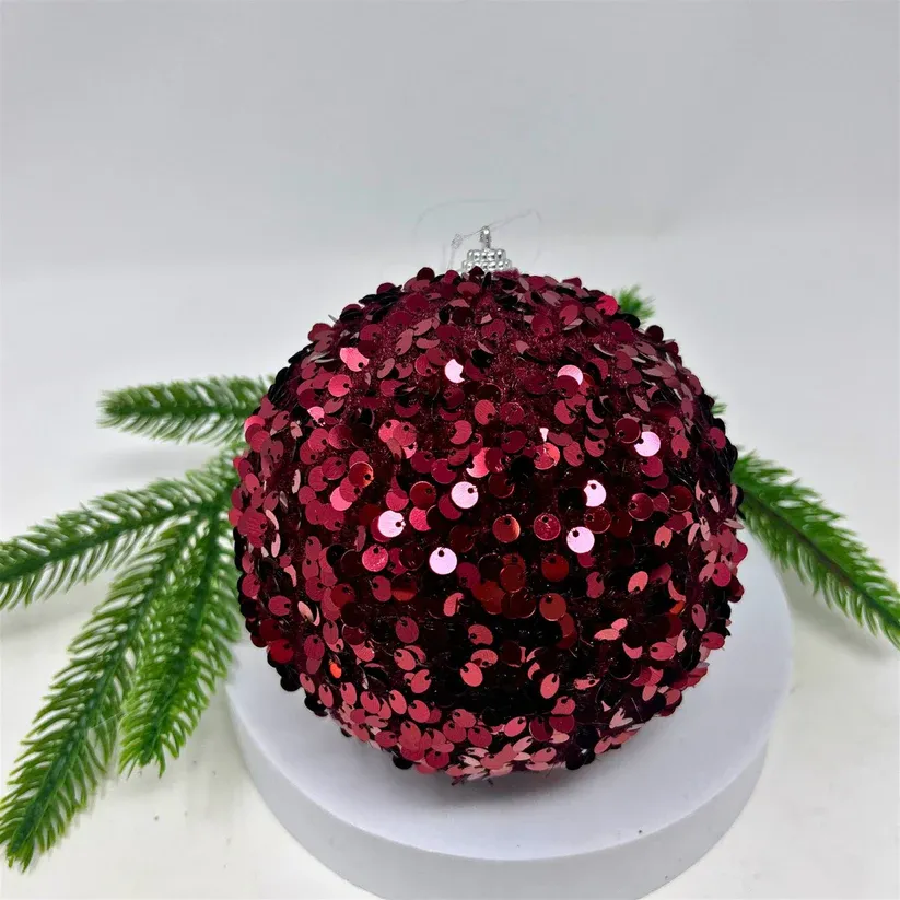 5&quot; Velvet Sequin Ornament - Burgundy