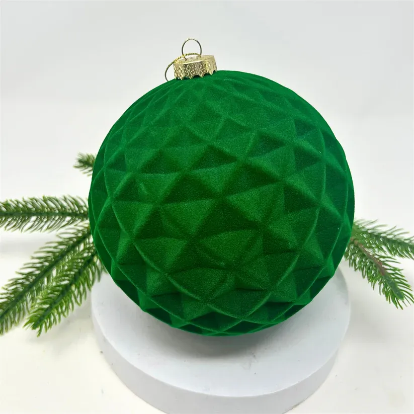 6&quot; Flocked Diamond Ball Ornament - Green