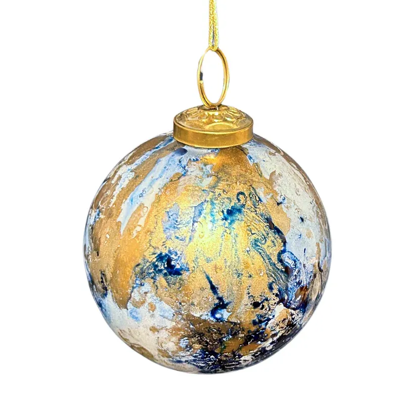 6&quot; Watercolor Glass Ball Ornament - Blue/Gold