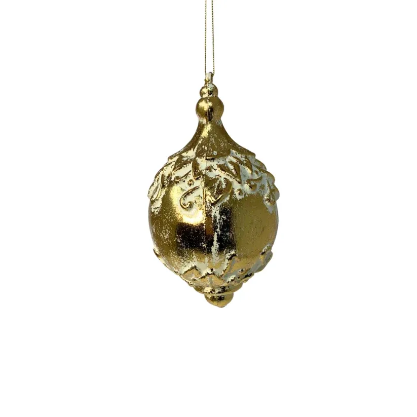 7&quot; O Holy Night Metallic Ornate Finial Ornament - Gold/Cream