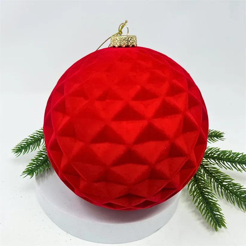 6&quot; Flocked Diamond Ball Ornament - Red