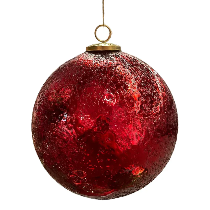 6" Glass Textured Crinkle Ball Ornament - Red