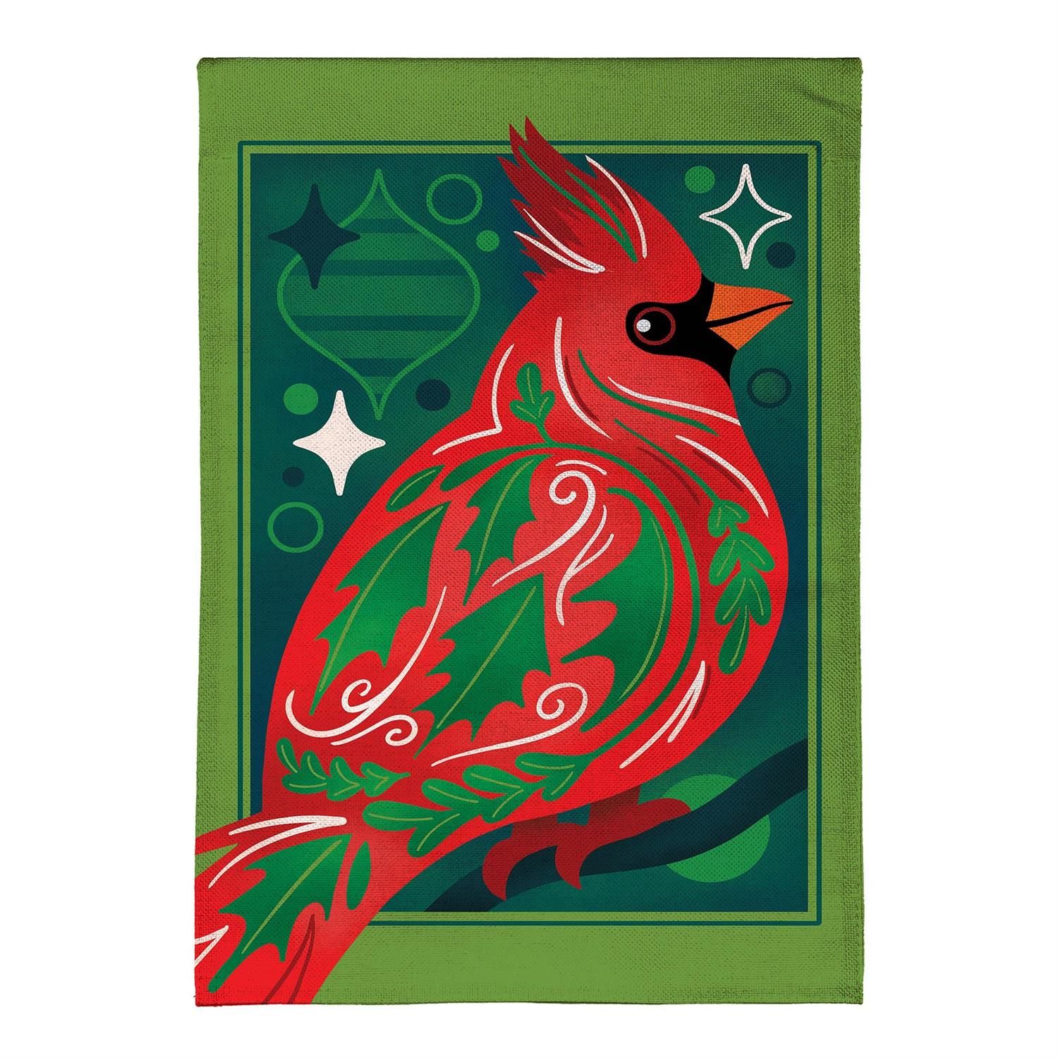 Decorated Cardinal Burlap Garden Flag