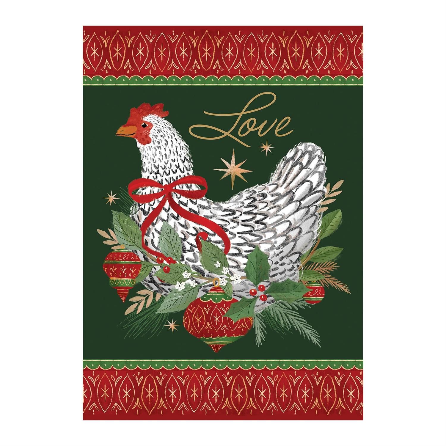 Floral Christmas Chicken Suede Garden Flag