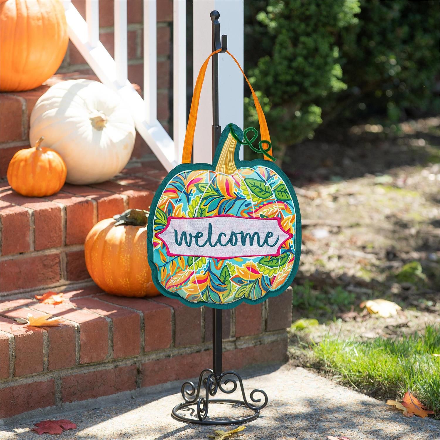 Patterned Jacobean Floral Pumpkin Door Decor