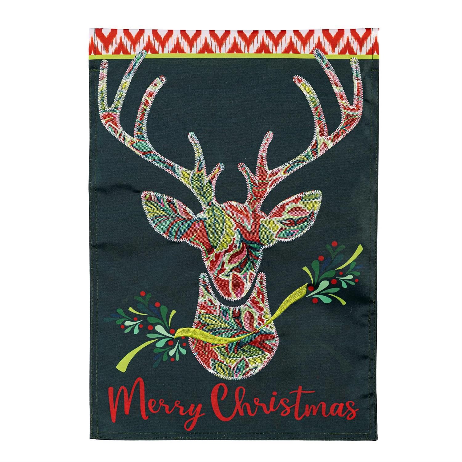 Patterned Reindeer Applique Garden Flag