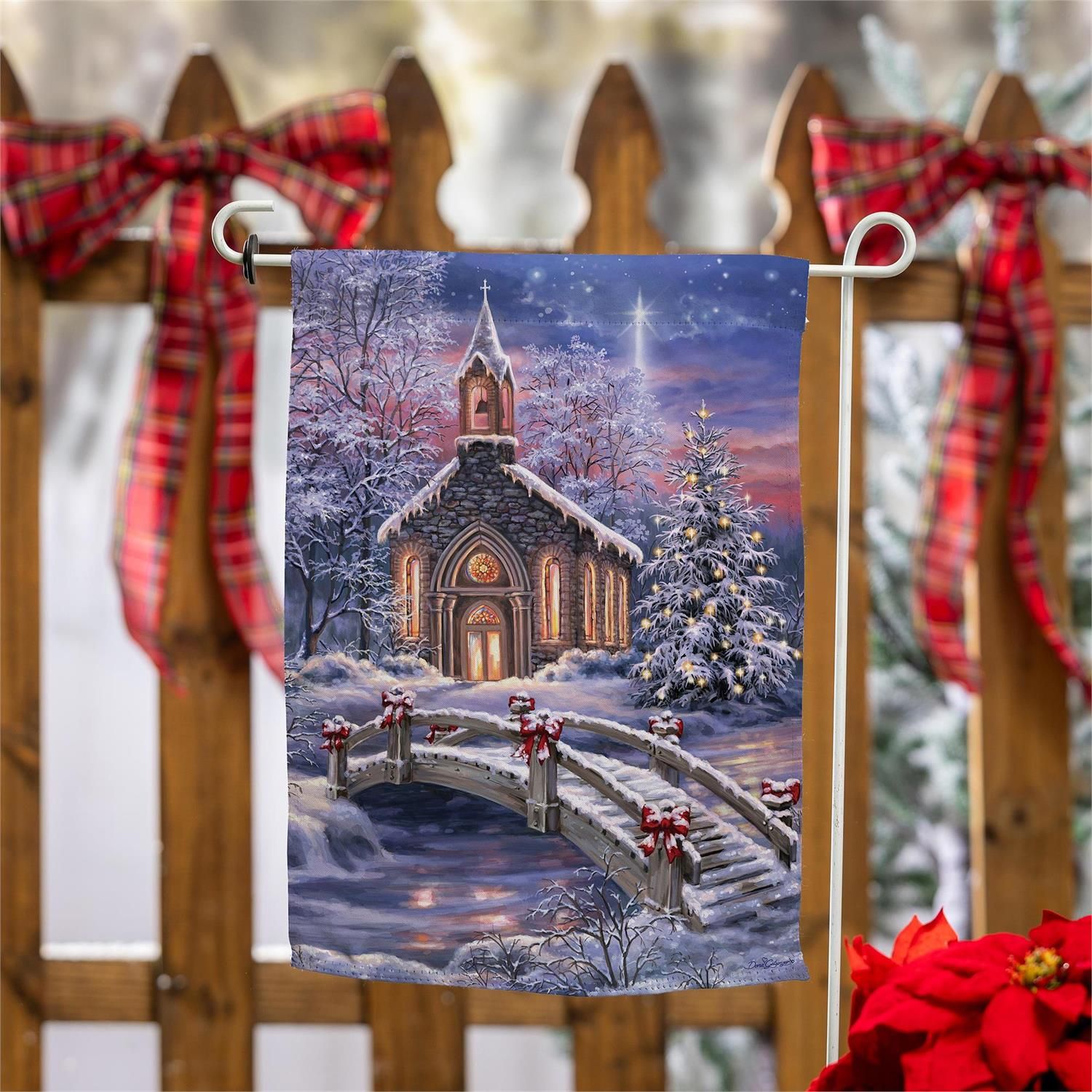 Vibrant Winter Church Suede Garden Flag