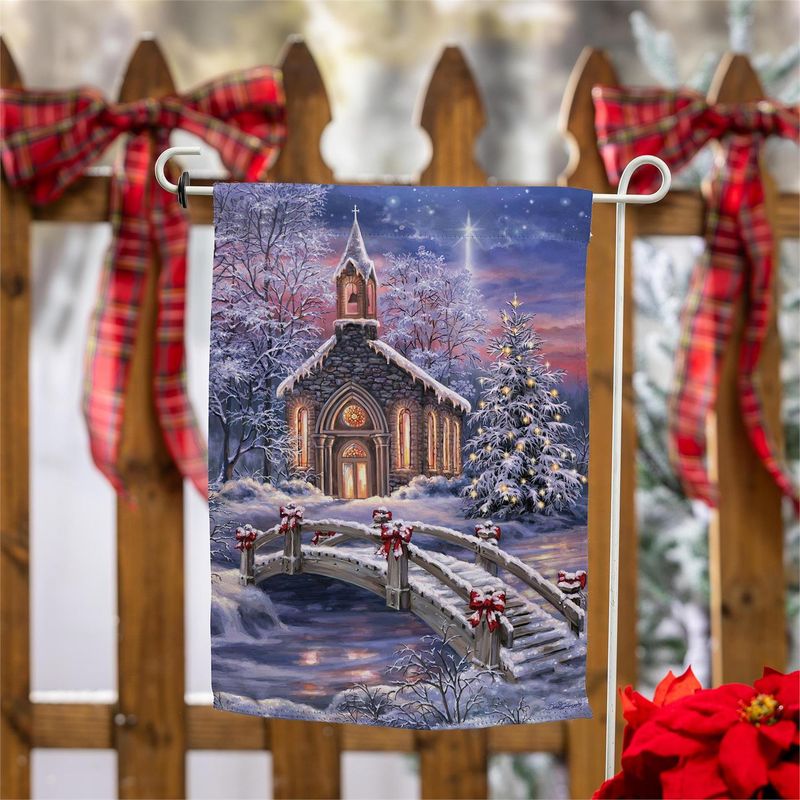 Vibrant Winter Church Suede Garden Flag