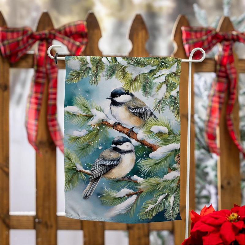 Winter Chickadee Friends Suede Garden Flag