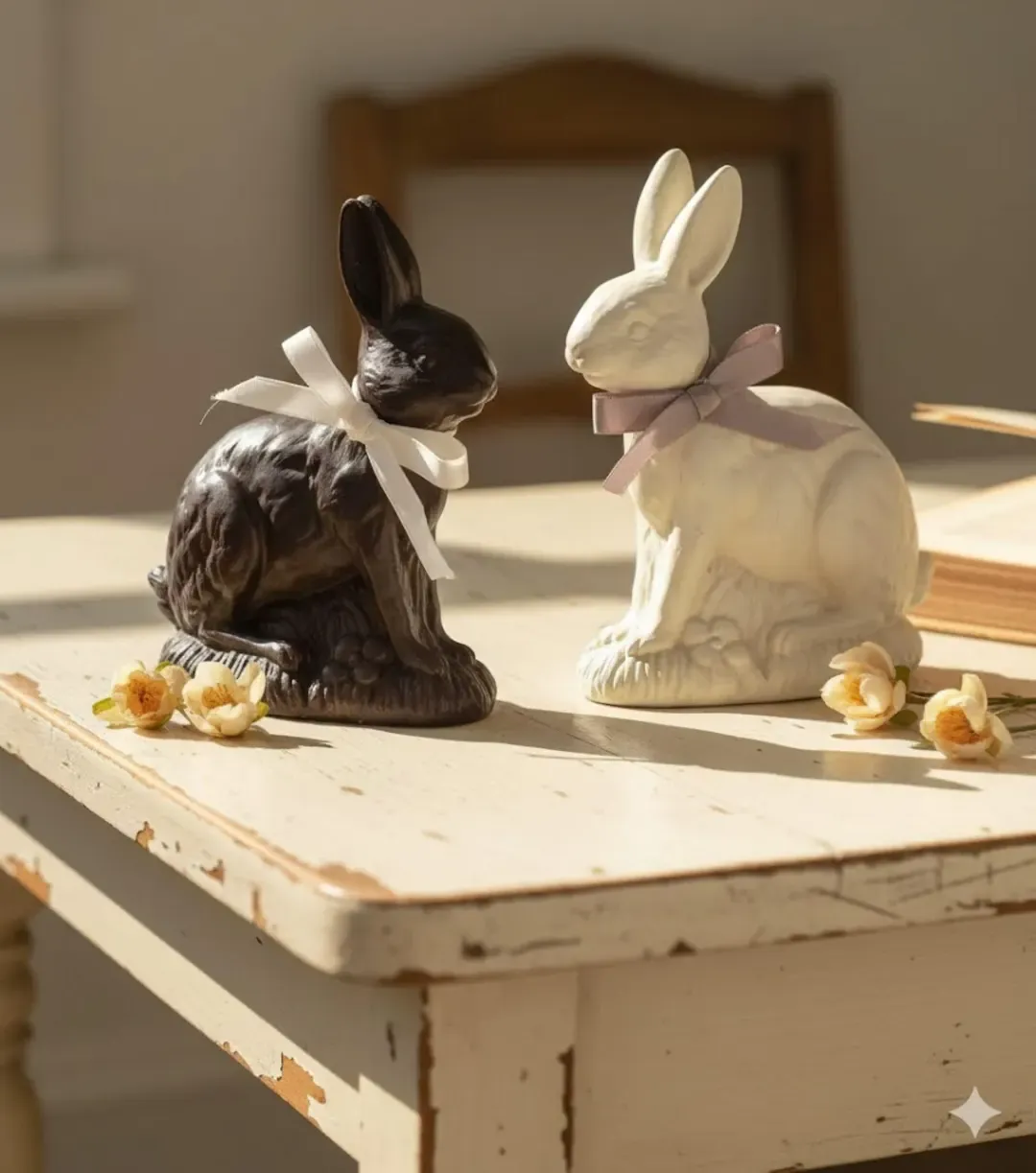 4" Resin Chocolate Bunny White/Chocolate