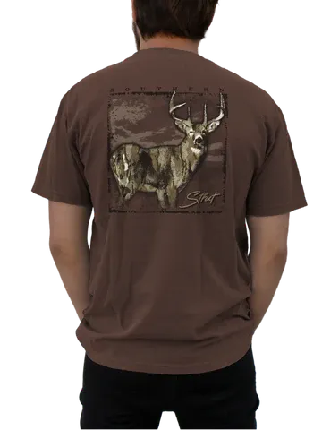 Southern Strut Espresso T-Shirt With Camo Deer - XLarge