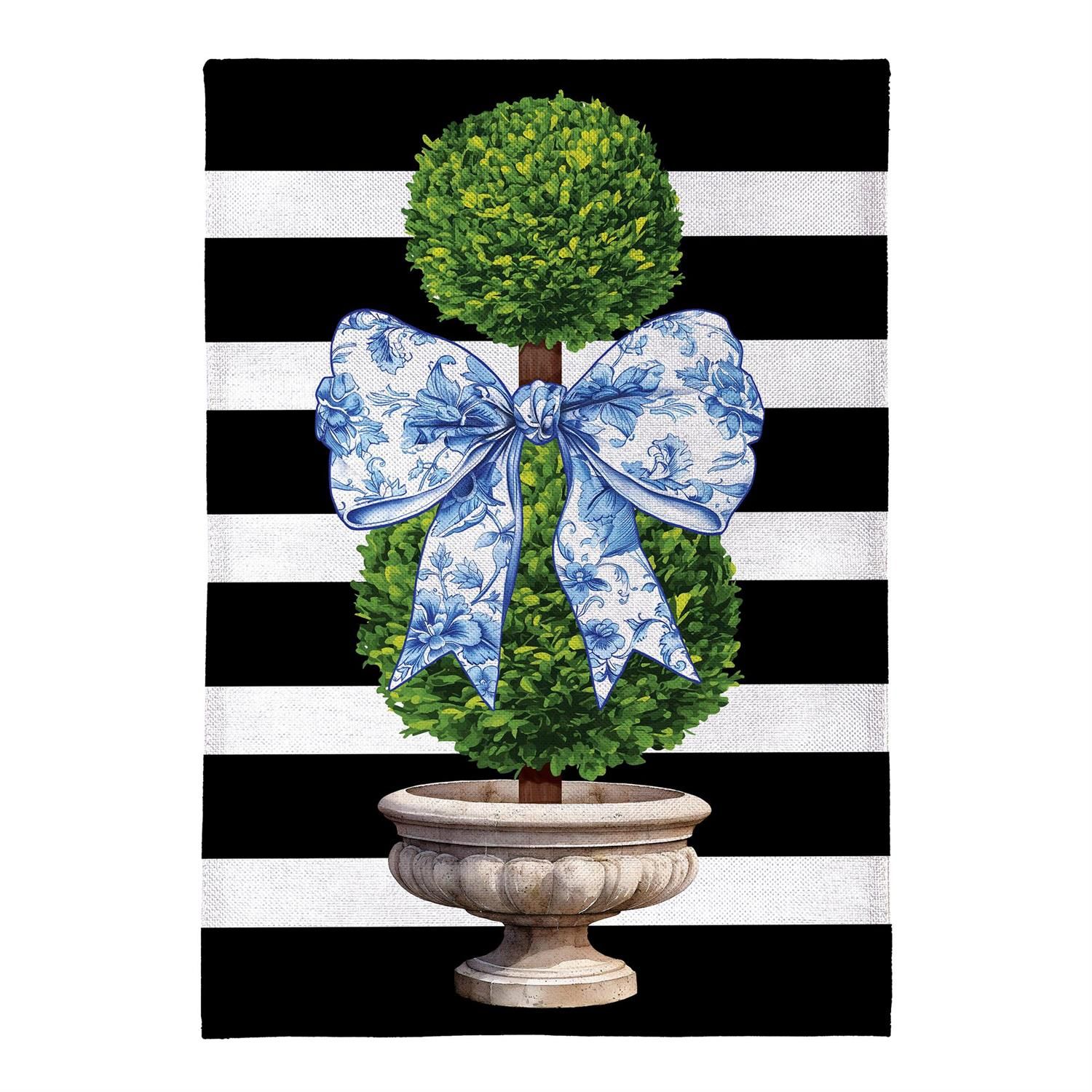 Topiary With Bow Burlap House Flag