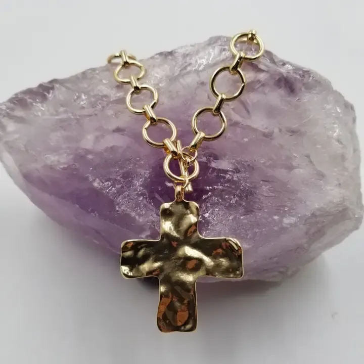 Hammered Cross Front Toggle Necklace