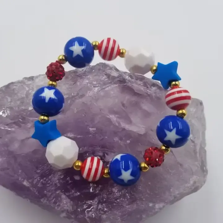Patriotic Chunky Bead Stretch Bracelet