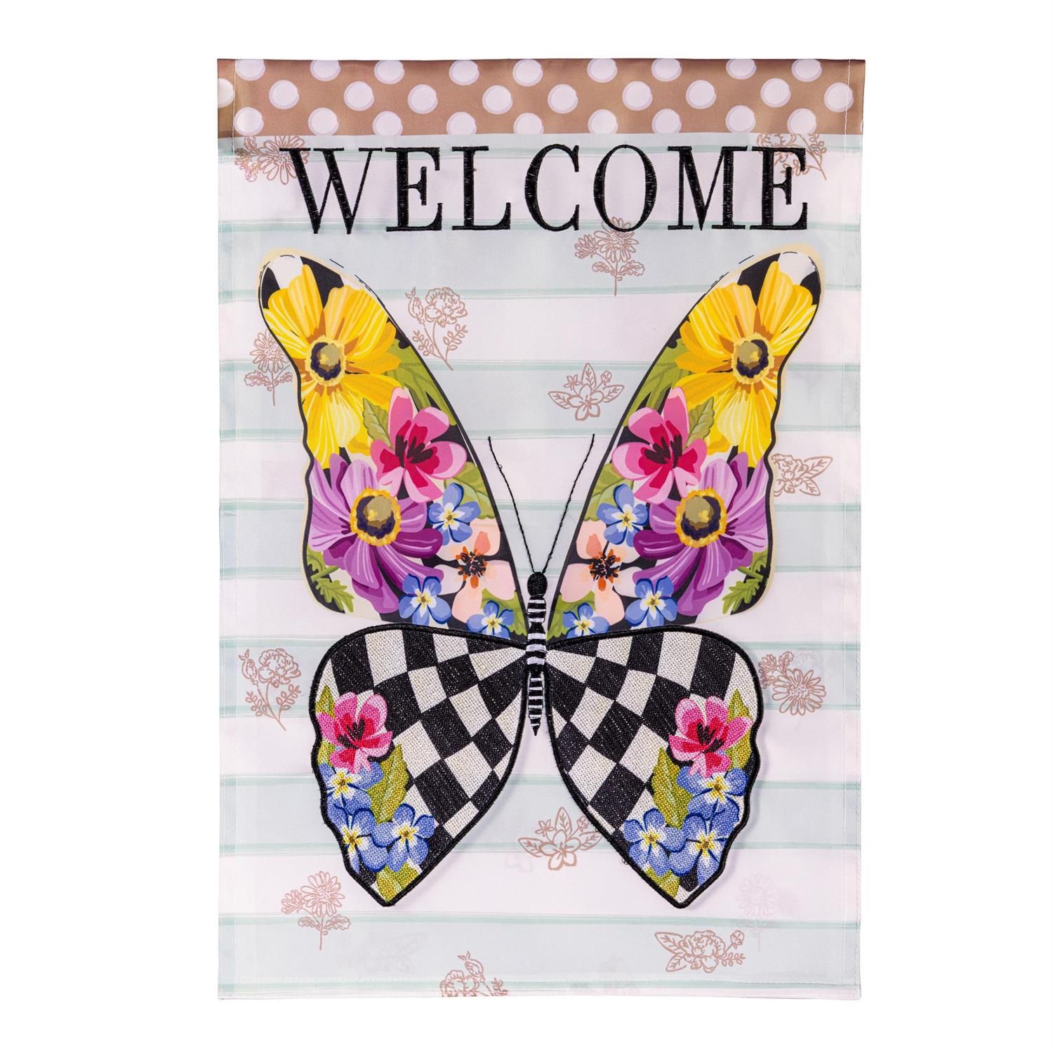 Courtly Check Butterfly Applique House Flag
