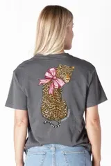 Simply Southern Minwash Leopard With Pink Bow T-Shirt - XXLarge