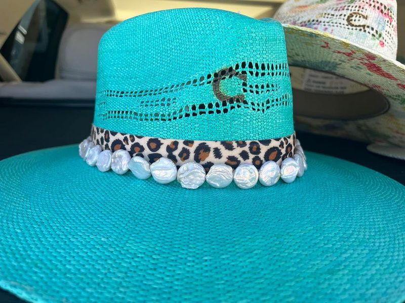 Charlie 1 Horse Teal Straw with Pearl Hat band is perfect for all  Summer needs one of a kind