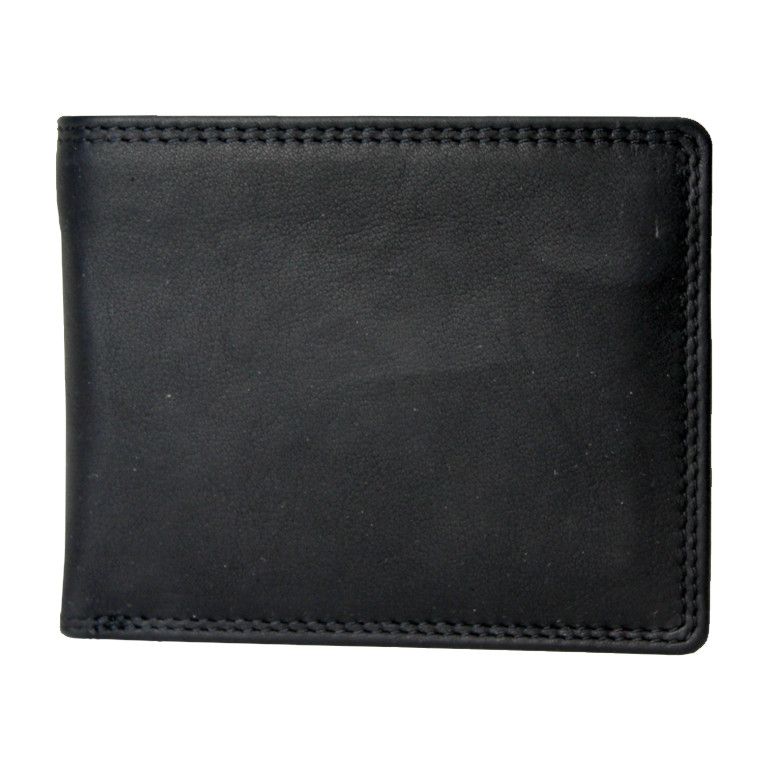 Leather Billfold Wallet with Centre Card Flap, Color: Black