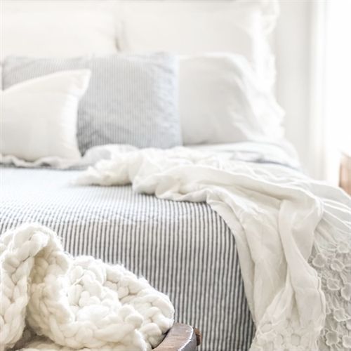 Blue Ticking Quilt and Shams, Size: Queen