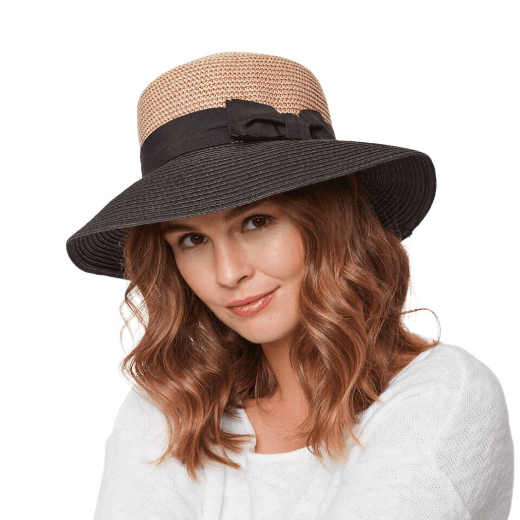 Colourblock Panama Hat, Color: Black/Wheat Marled
