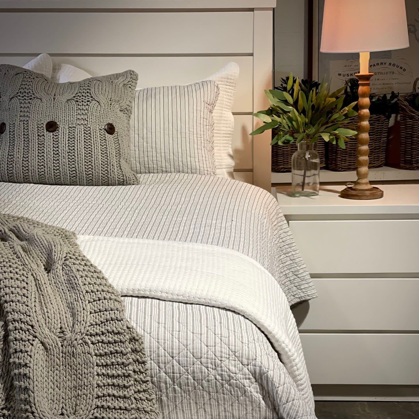 Grey Classic Ticking Quilt &amp; Shams