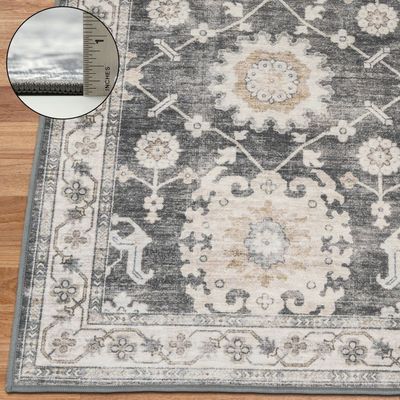 Bryn Vintage - Light Gray Ivory Beige Washable Rug