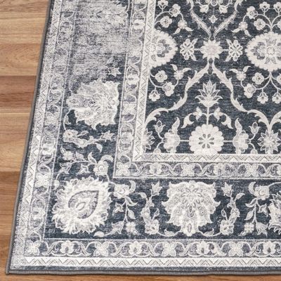 Noor Vintage - Charcoal Dark Gray Ivory Washable Rug