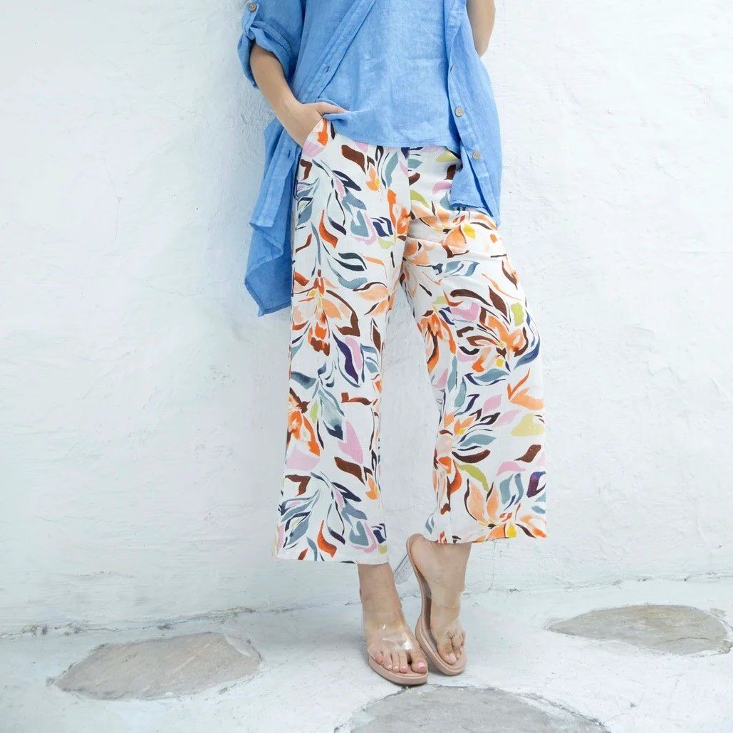 Patterned Linen Pants Multi