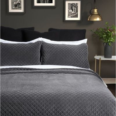 Dove Grey Velvet Quilt &amp; Shams