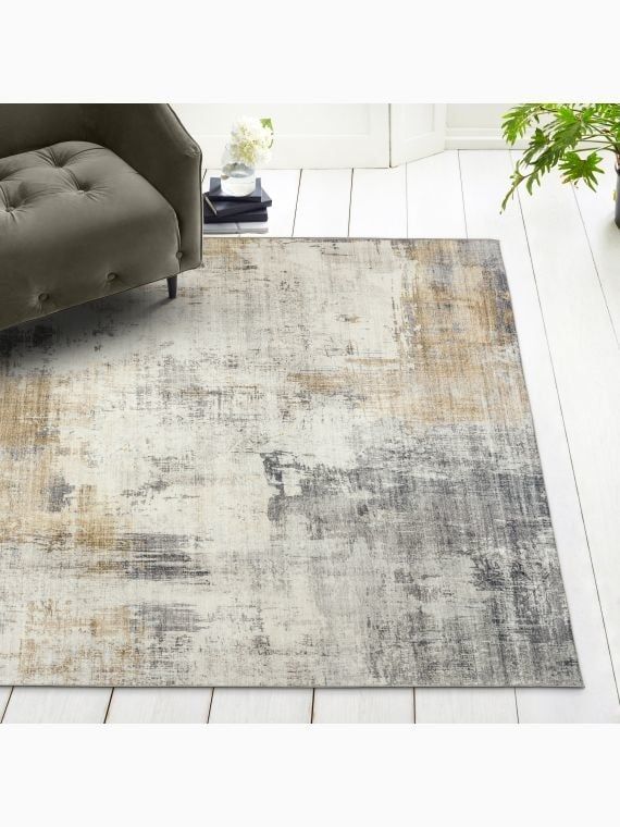 Quinn Abstract- Beige Gray Ivory Washable Rug