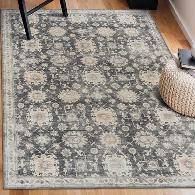 Bryn Vintage - Light Gray Ivory Beige Washable Rug