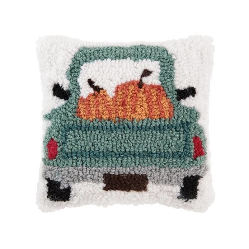 Pumpkin Truck Hooked Pillow