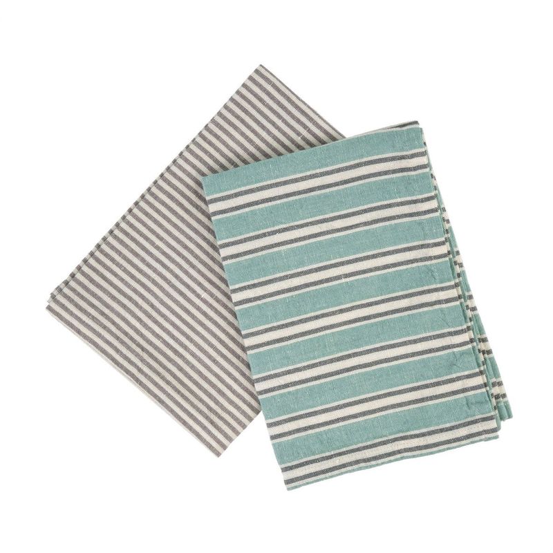 French Stripe Linen Set of 2 Tea Towels Turquoise