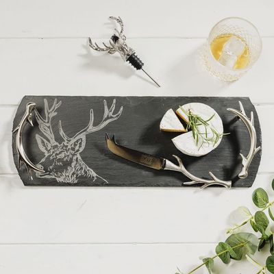 Slate Tray, Cheese Knife and Pourer Gift Set -Stag